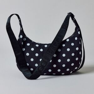 BAGGU Black Shoulder Bag with White Polka Dots and Branded Strap